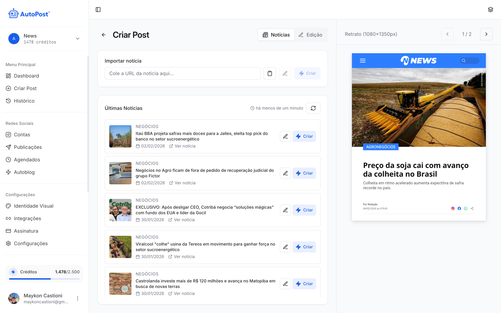 Interface do PostSocial